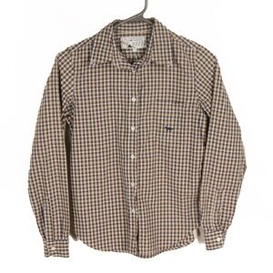 Maison Kitsune Women’s Line Check Plaid Button Up Long Sleeve Blouse Top